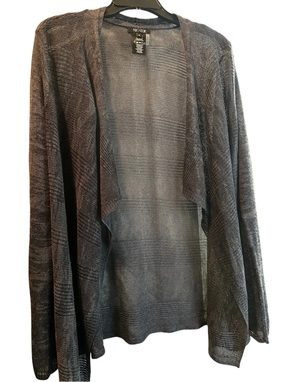 NIC+ZOE open drape cardigan in dark blue linen blend medium